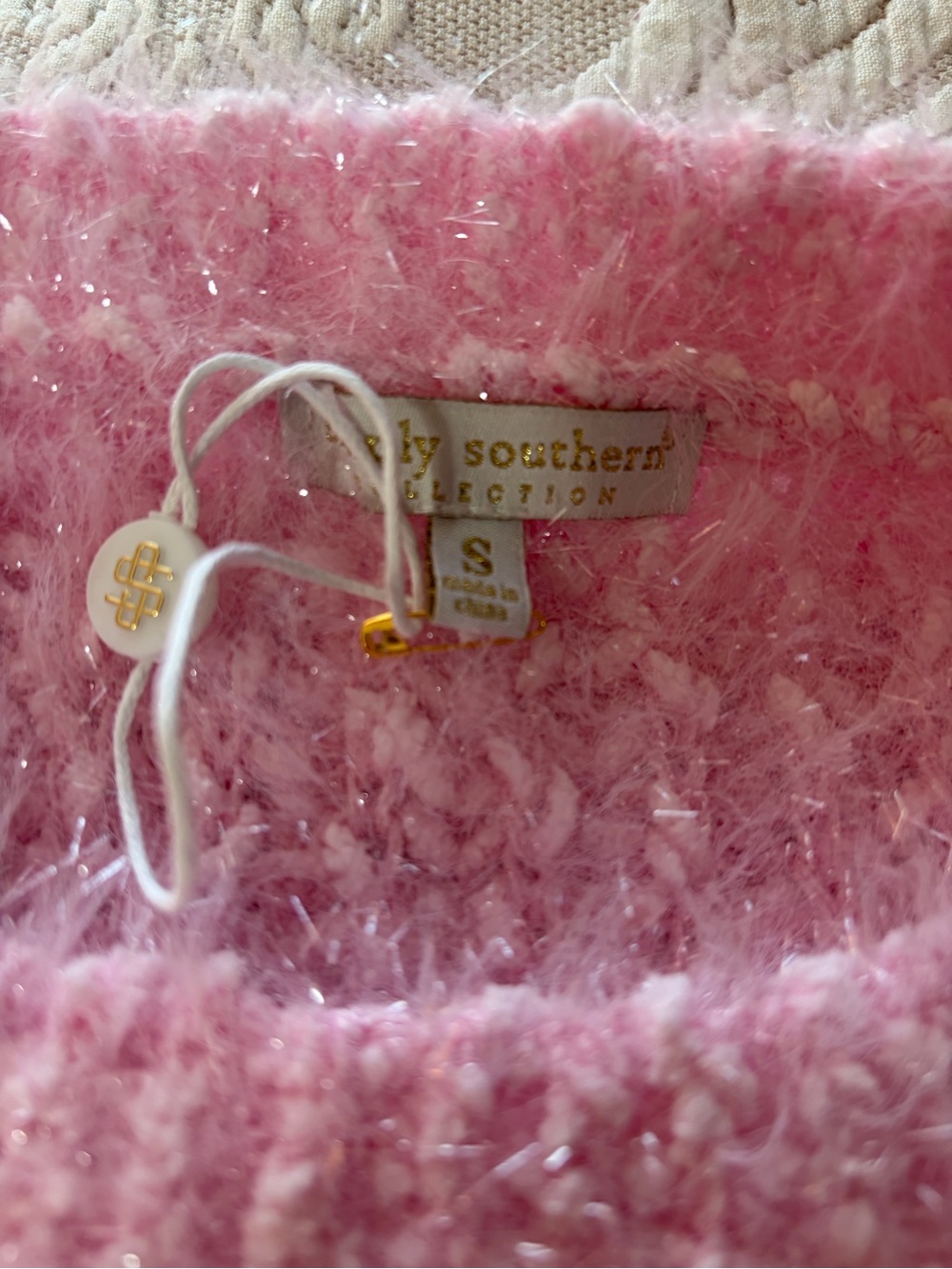 NWT Simply Southern SmallCozy Pink Fuzzy Sweater with Red Bow Accent cropped - Picture 5 of 5